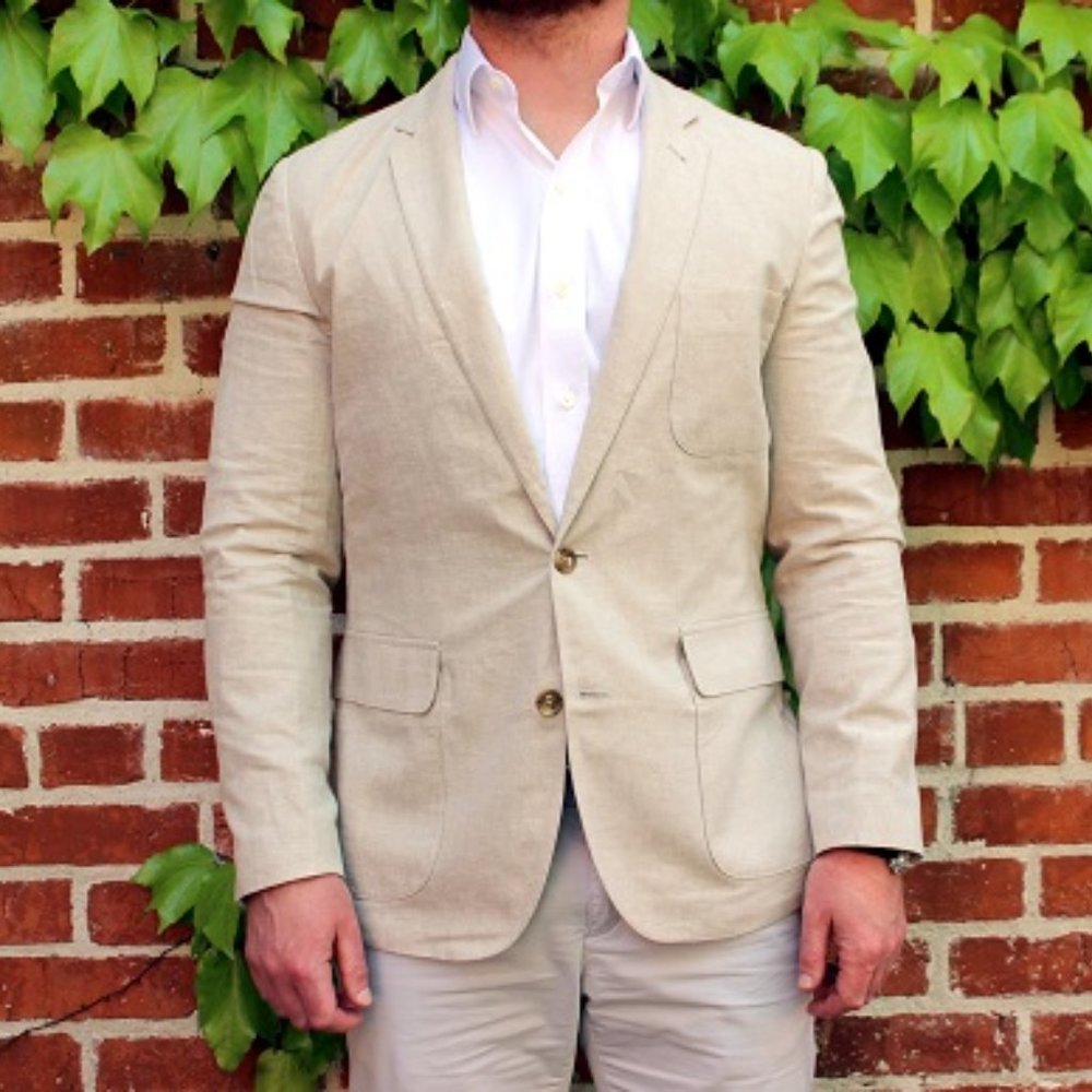 J.Crew Factory Men's Tan Linen Two-Button Sportcoat - Picture 2 of 11